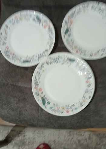 Çiçek ve Kuş Desenli 3 Beyaz Tabak - Görsel 4