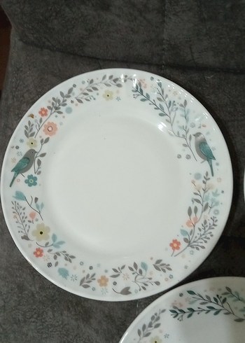 Çiçek ve Kuş Desenli 3 Beyaz Tabak - Görsel 7