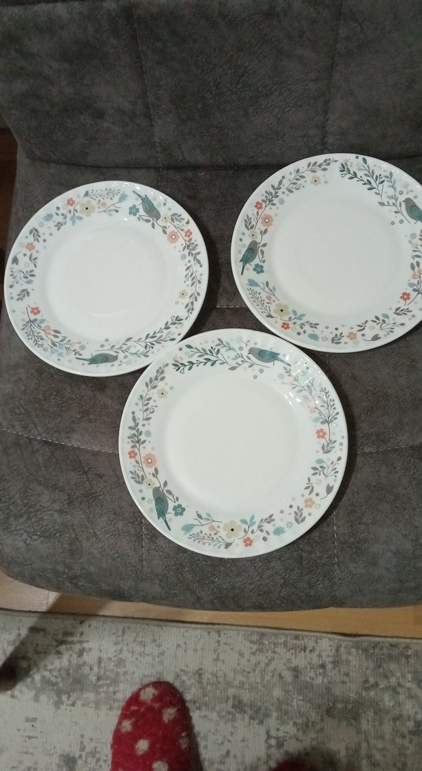 Çiçek ve Kuş Desenli 3 Beyaz Tabak - Görsel 2