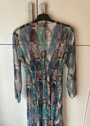 Bohem V Yaka Baskılı Uzun / şifon / tül elbise - Görsel 2