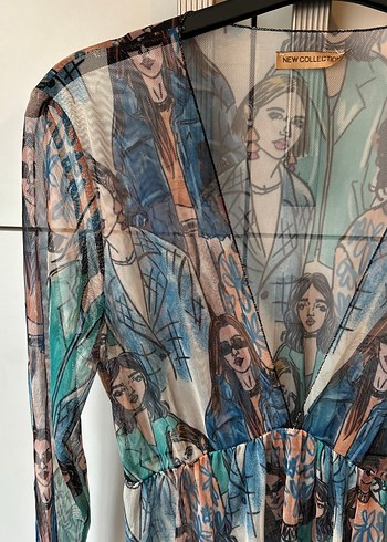 Bohem V Yaka Baskılı Uzun / şifon / tül elbise - Görsel 3