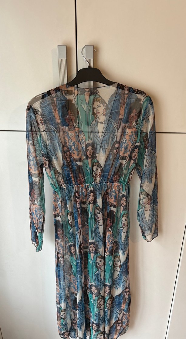 Bohem V Yaka Baskılı Uzun / şifon / tül elbise - Görsel 2