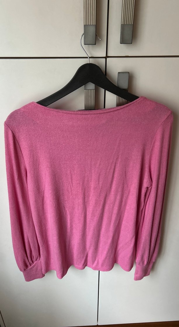 Pembe Kadın Keten Uzun Kollu Basic Kazak - Görsel 2