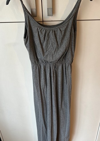 Gri Kolsuz Hamile Uzun Elbise - Görsel 3