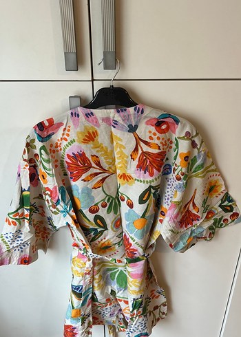 Çiçek Desenli Bohem Kısa Kollu Mini Kimono - Görsel 2