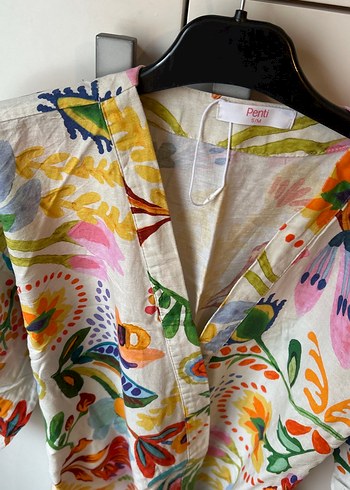 Çiçek Desenli Bohem Kısa Kollu Mini Kimono - Görsel 3