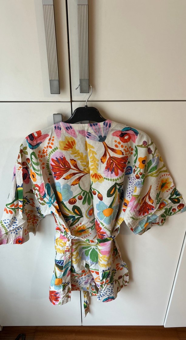 Çiçek Desenli Bohem Kısa Kollu Mini Kimono - Görsel 2