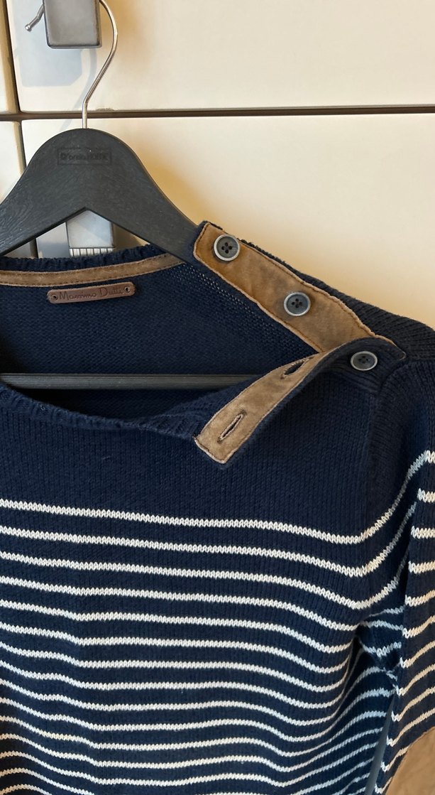 Düğmeli Lacivert Çizgili Kadın Kazak - Görsel 2