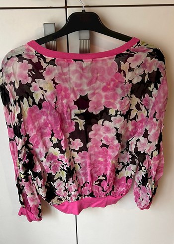 Pembe V Yakalı Uzun Kollu Kadın Bluz - Görsel 2