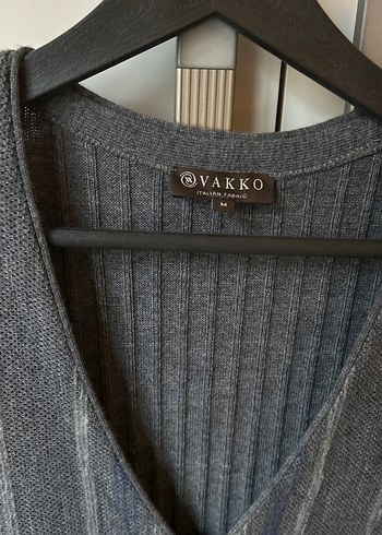 Düğmeli V Yaka Gri Kot Kadın Süveter - Görsel 4