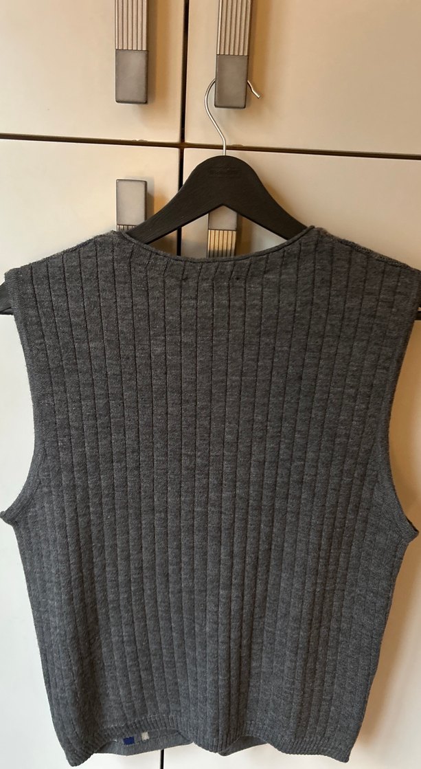 Düğmeli V Yaka Gri Kot Kadın Süveter - Görsel 3