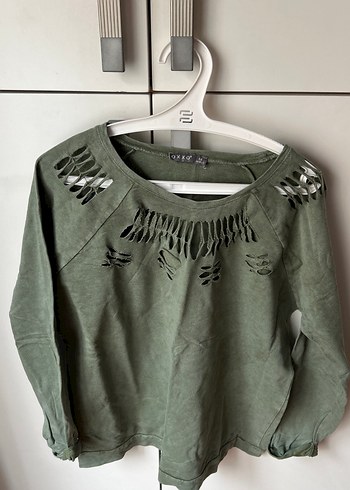 Yeşil Nakışlı Kadın Sweatshirt - Görsel 3