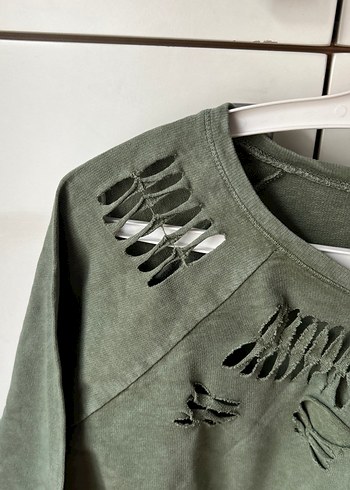 Yeşil Nakışlı Kadın Sweatshirt - Görsel 2