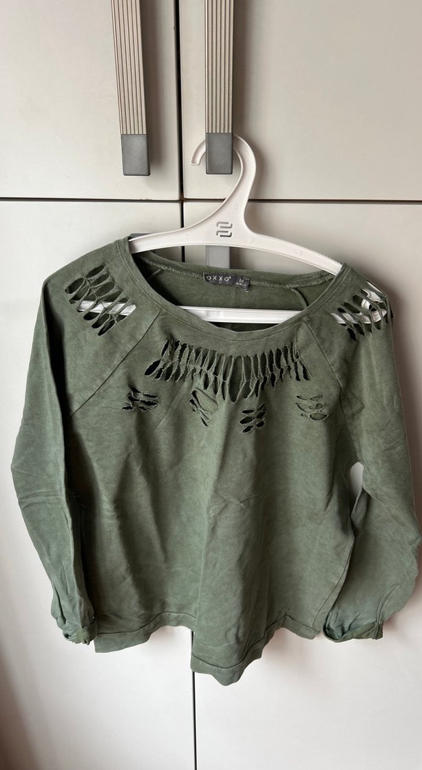 Yeşil Nakışlı Kadın Sweatshirt - Görsel 3