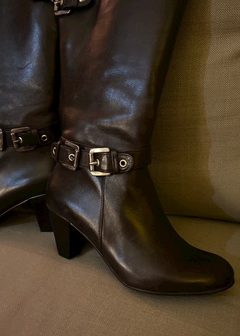 Kahverengi Deri Tokalı Dizüstü Kadın Çizme - Görsel 3