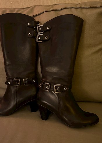 Kahverengi Deri Tokalı Dizüstü Kadın Çizme - Görsel 4