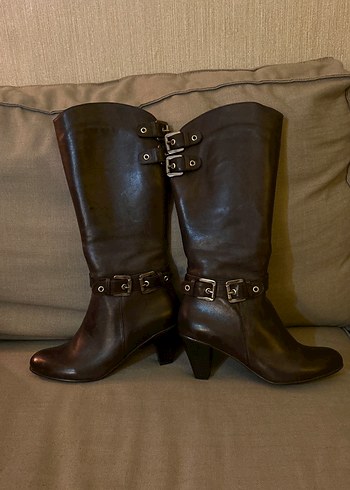 Kahverengi Deri Tokalı Dizüstü Kadın Çizme - Görsel 2