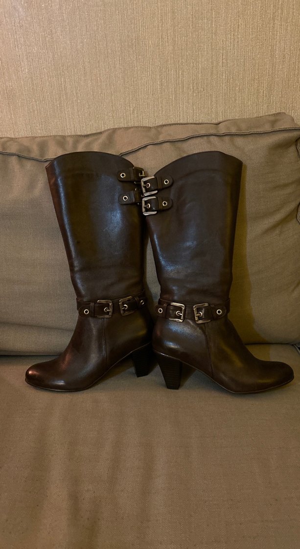 Kahverengi Deri Tokalı Dizüstü Kadın Çizme - Görsel 2