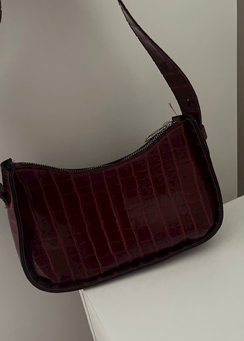Bordo Deri Yılan Desenli Kadın Çanta - Görsel 3
