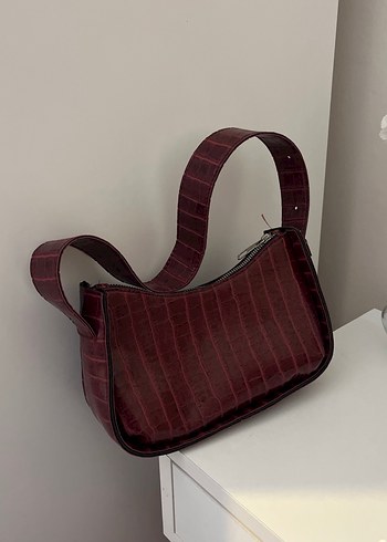 Bordo Deri Yılan Desenli Kadın Çanta - Görsel 2