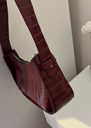 Bordo Deri Yılan Desenli Kadın Çanta - Görsel 4