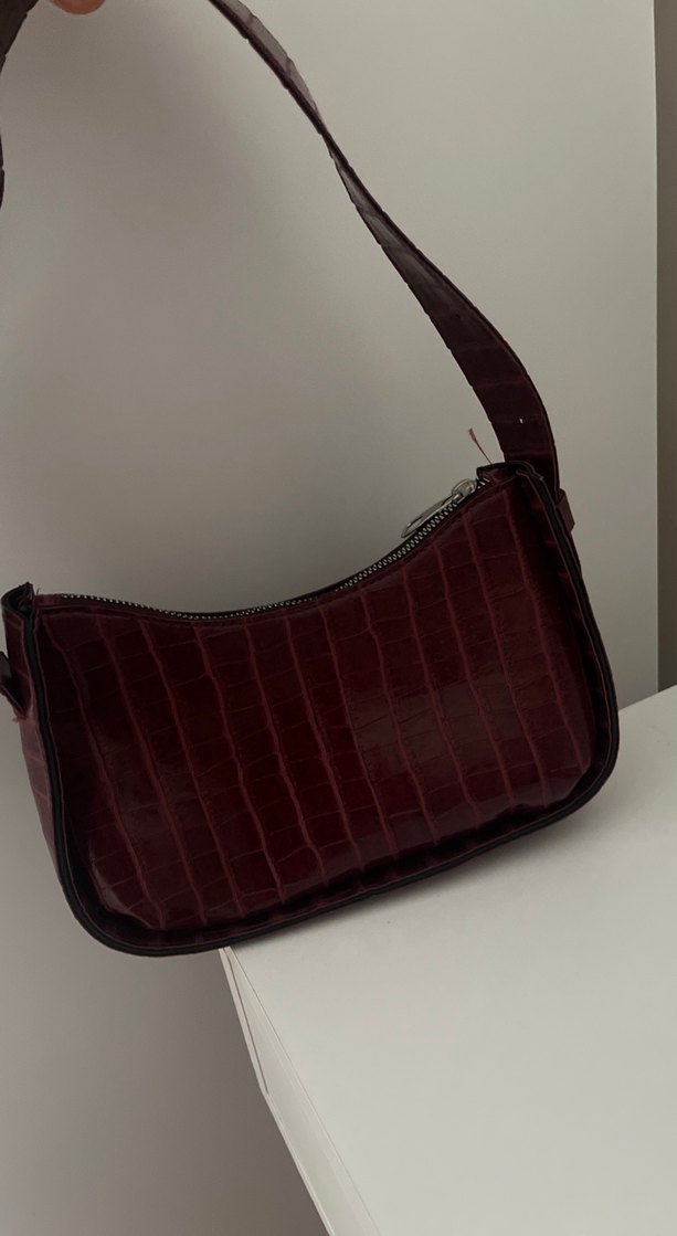 Bordo Deri Yılan Desenli Kadın Çanta - Görsel 3