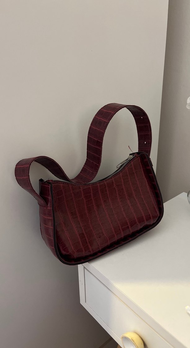 Bordo Deri Yılan Desenli Kadın Çanta - Görsel 2
