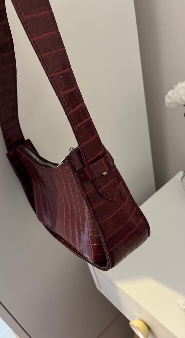 Bordo Deri Yılan Desenli Kadın Çanta - Görsel 4