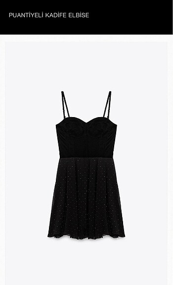 Zara Siyah Puantiyeli Kadife Elbise