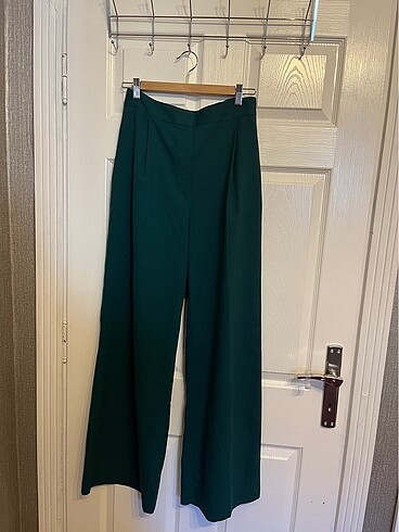 Zara Zara Yüksek Bel Koyu Yeşil Bol Pantolon