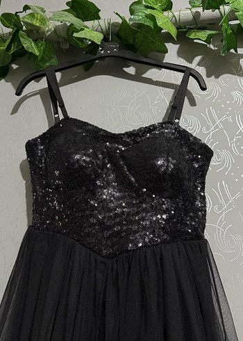 Siyah Straplez Payetli Elbise - Görsel 6