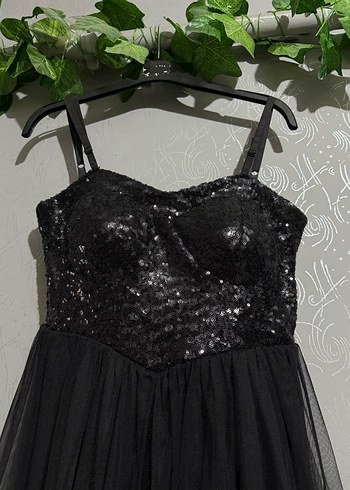 Siyah Straplez Payetli Elbise - Görsel 4