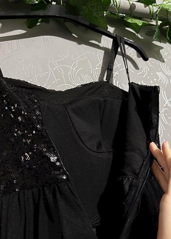 Siyah Straplez Payetli Elbise - Görsel 7