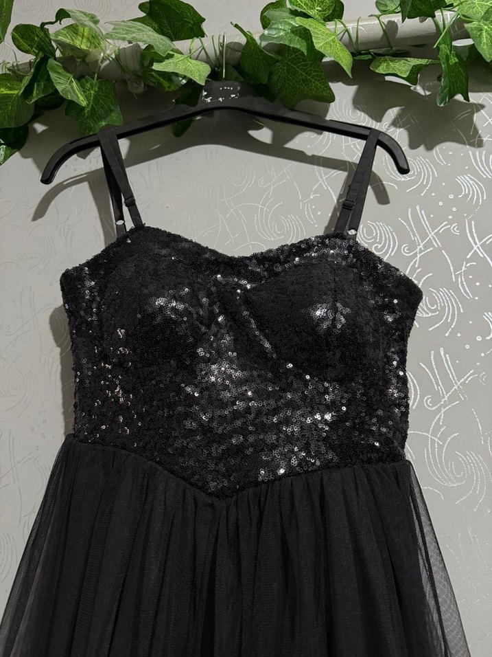 Siyah Straplez Payetli Elbise - Görsel 4