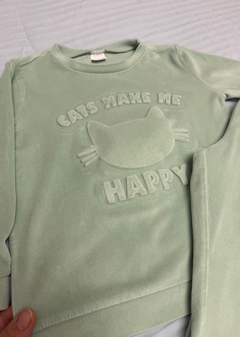 Kız Çocuk Pastel Yeşil Pamuklu Eşofman Takımı - Görsel 3