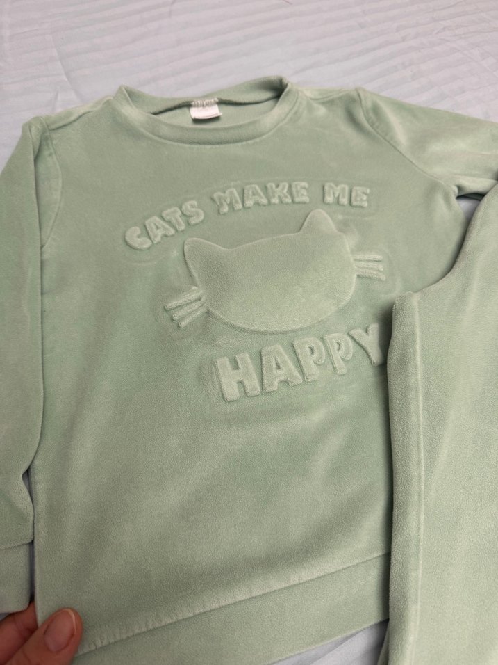 Kız Çocuk Pastel Yeşil Pamuklu Eşofman Takımı - Görsel 3