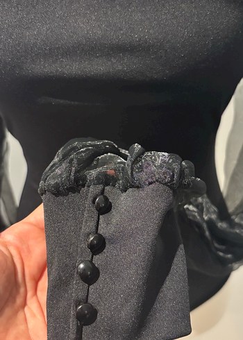 Dantelli Siyah Gotik Kadın Bluz - Görsel 2