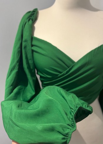 Yeşil Drapeli Straplez Kadın Bluz - Görsel 6