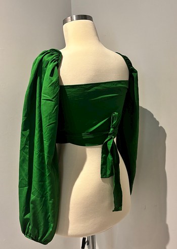 Yeşil Drapeli Straplez Kadın Bluz - Görsel 4