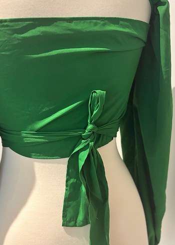 Yeşil Drapeli Straplez Kadın Bluz - Görsel 3