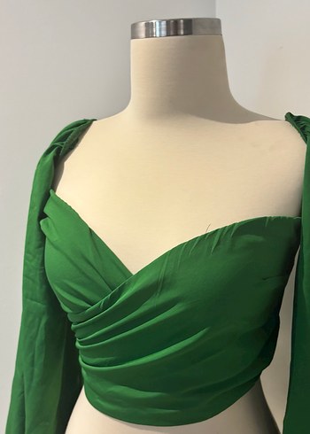 Yeşil Drapeli Straplez Kadın Bluz - Görsel 2