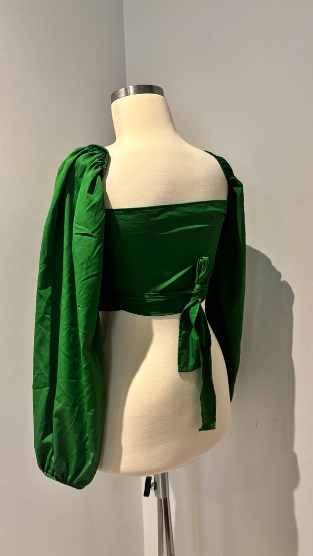 Yeşil Drapeli Straplez Kadın Bluz - Görsel 4