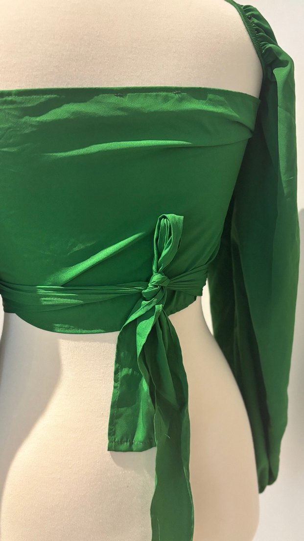 Yeşil Drapeli Straplez Kadın Bluz - Görsel 3