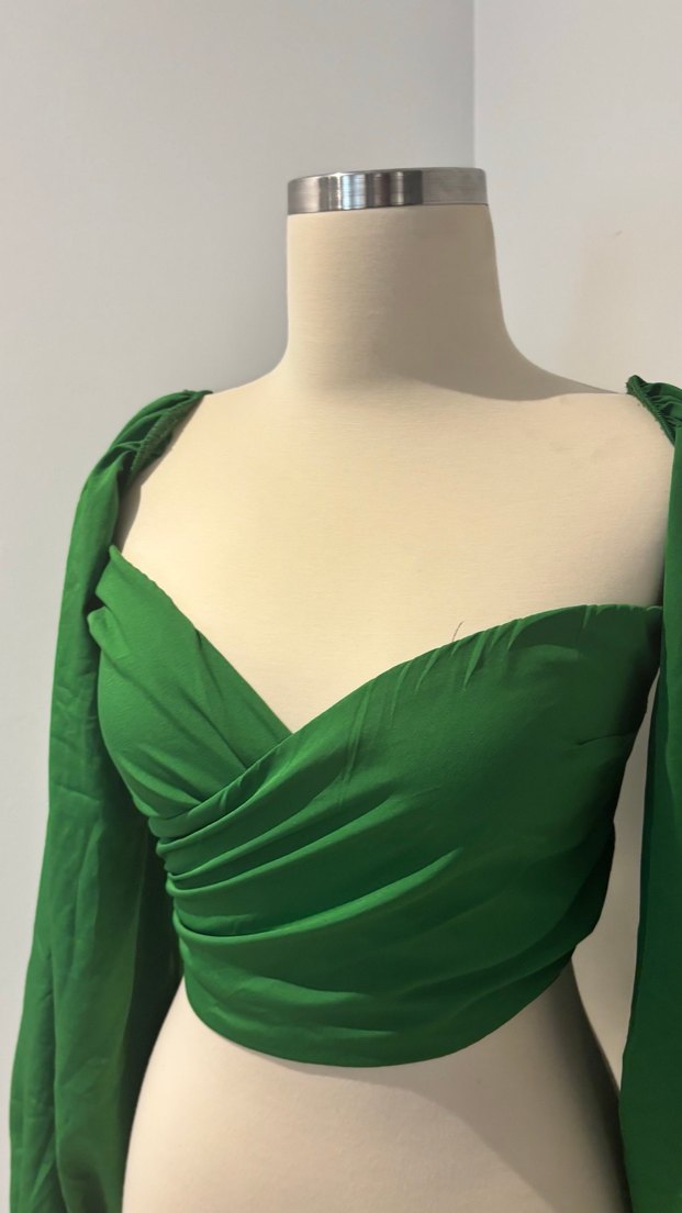 Yeşil Drapeli Straplez Kadın Bluz - Görsel 2