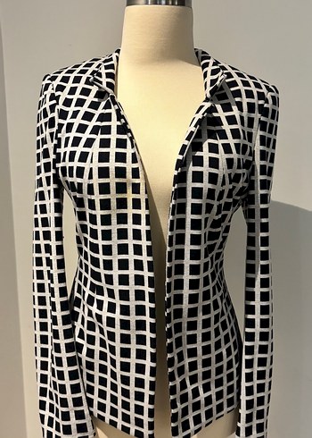 Kadın Siyah Beyaz Kareli Blazer Ceket - Görsel 2