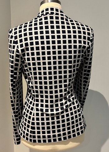 Kadın Siyah Beyaz Kareli Blazer Ceket - Görsel 4