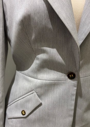 Gri Keten Kadın Blazer Ceket takım - Görsel 8