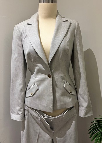 Gri Keten Kadın Blazer Ceket takım - Görsel 2