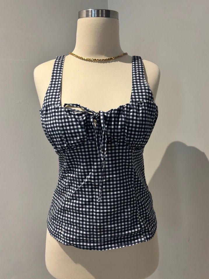 Kadın Lacivert Kareli Askılı Büstiyer - Görsel 2