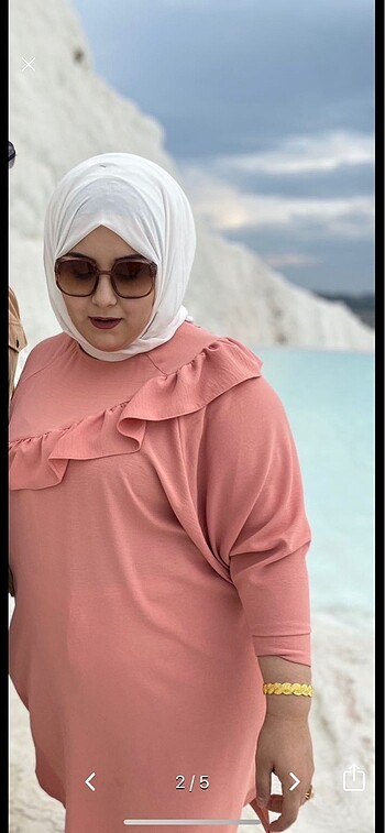 Pembe fırfır detaylı tunik